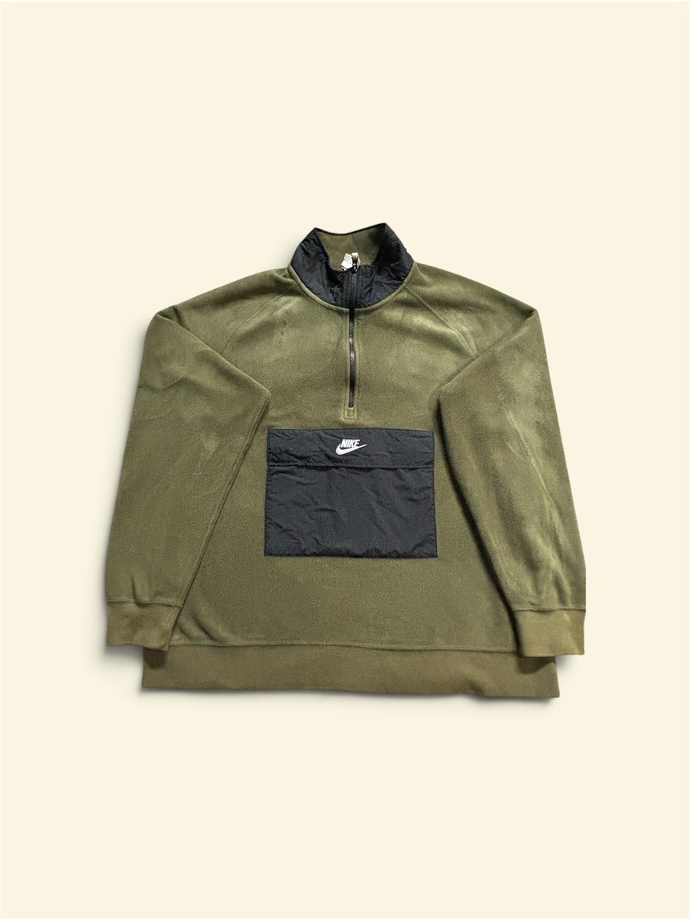 Nike Olive Green Half-Zip Pullover with Black Pocket